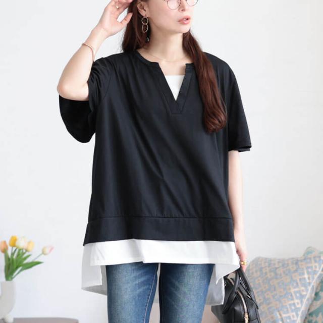 フレアスリーブフェイクレイヤードチュニック