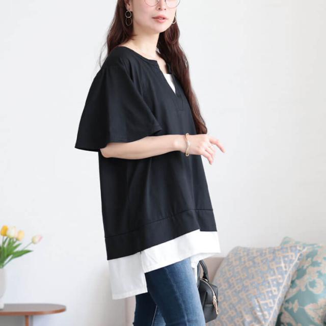 フレアスリーブフェイクレイヤードチュニック