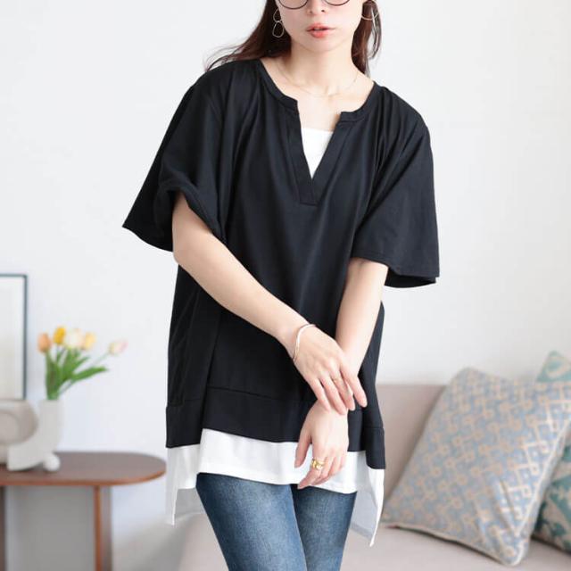 フレアスリーブフェイクレイヤードチュニック