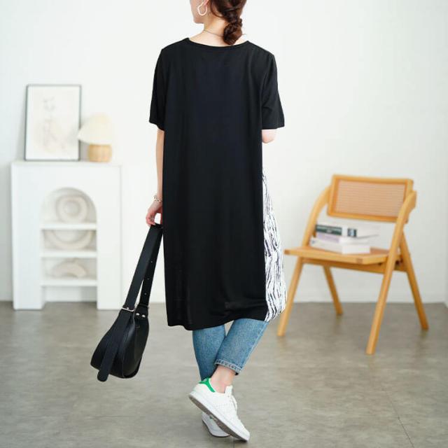 アート柄サイド切り替えワンピース