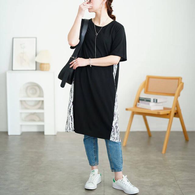 アート柄サイド切り替えワンピース