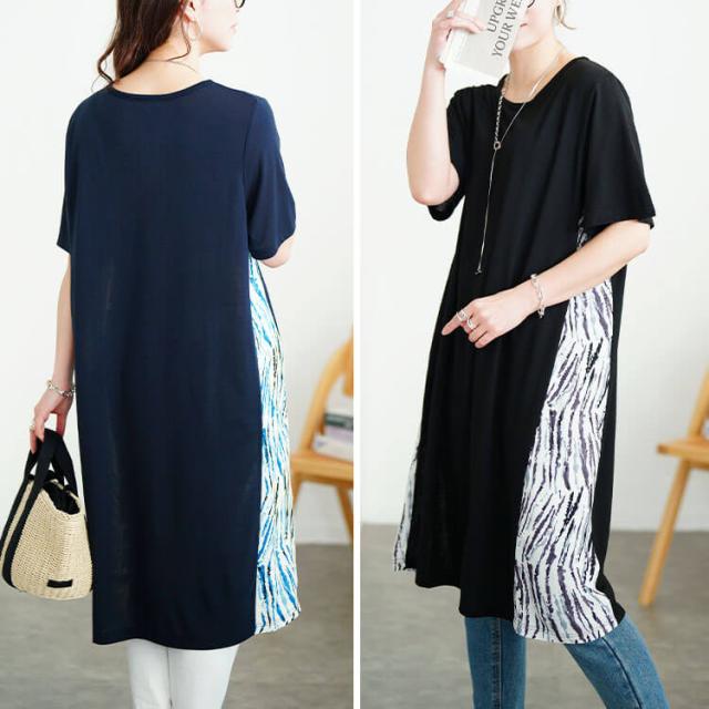 アート柄サイド切り替えワンピース