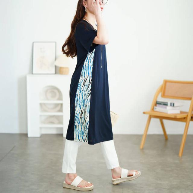 アート柄サイド切り替えワンピース