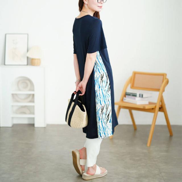 アート柄サイド切り替えワンピース