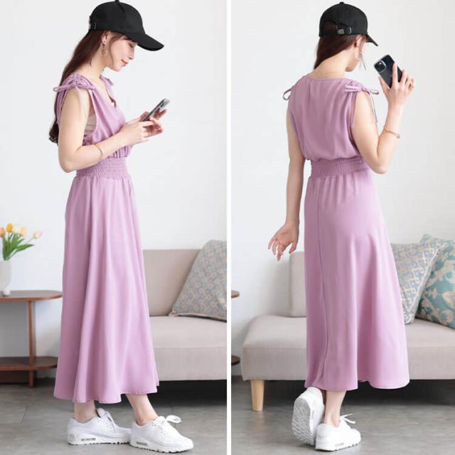 ドロストショルダーシャーリングワンピース