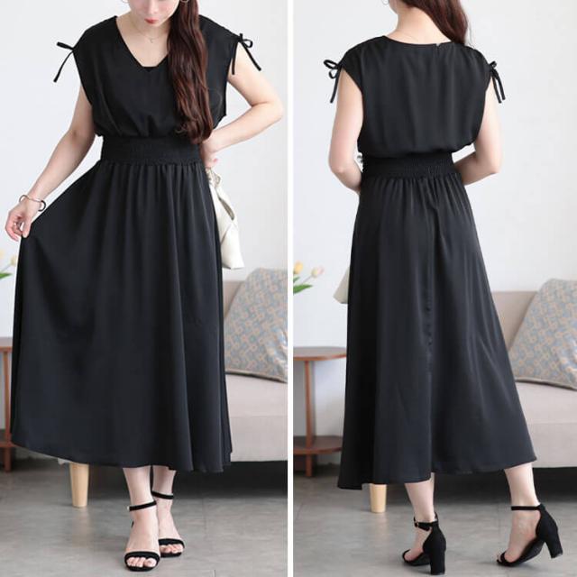 ドロストショルダーシャーリングワンピース