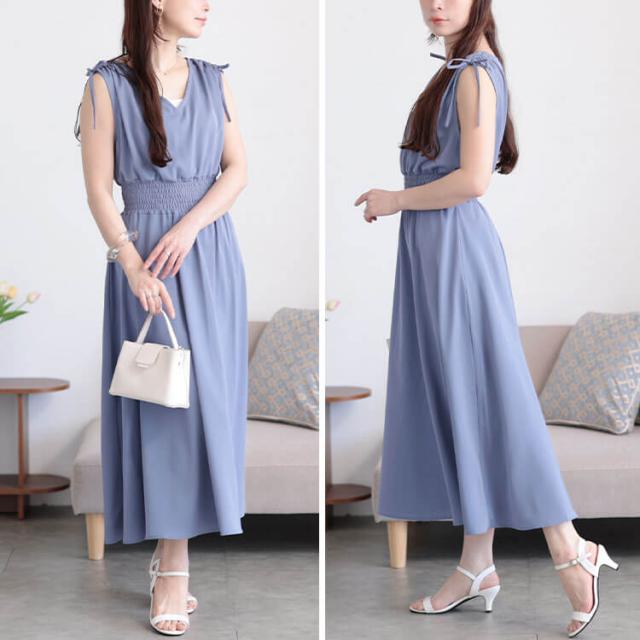 ドロストショルダーシャーリングワンピース