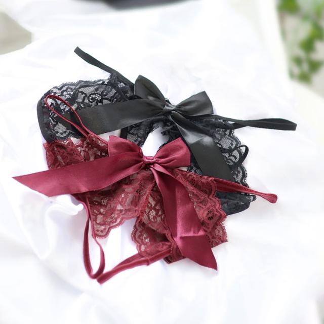 バックリボン股割れレースTバックショーツ