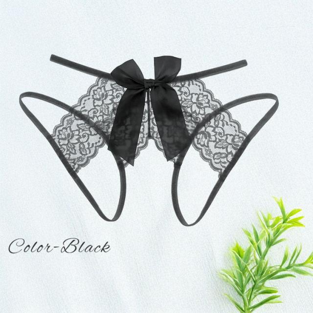 バックリボン股割れレースTバックショーツ