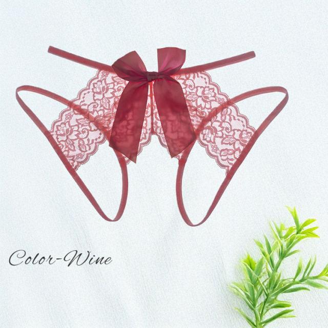 バックリボン股割れレースTバックショーツ