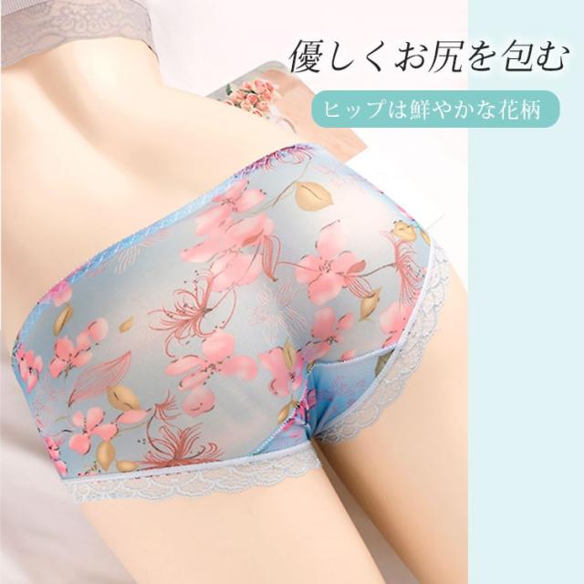 花柄切替えシースルーショーツ