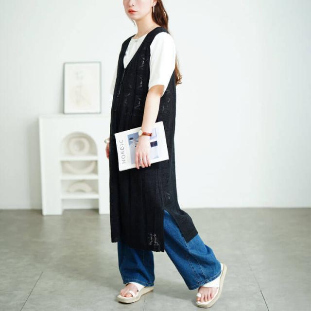 レース編みロングジレ