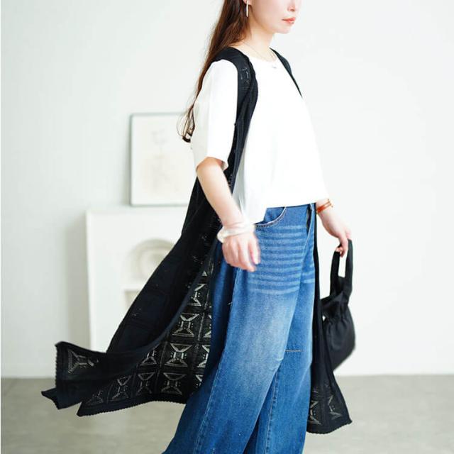 レース編みロングジレ