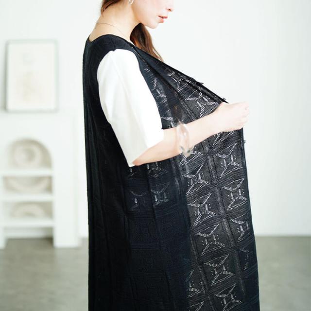 レース編みロングジレ