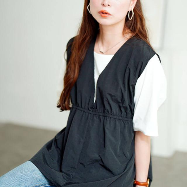 撥水ナイロンペプラムベスト