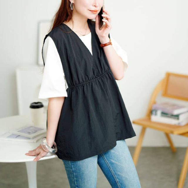 撥水ナイロンペプラムベスト