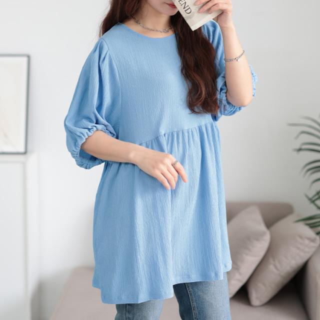 楊柳パフスリーブペプラムチュニック