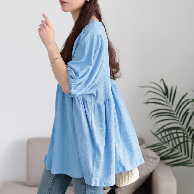 楊柳パフスリーブペプラムチュニック