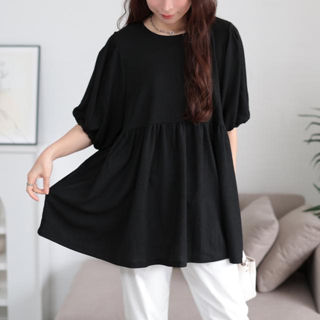 楊柳パフスリーブペプラムチュニック