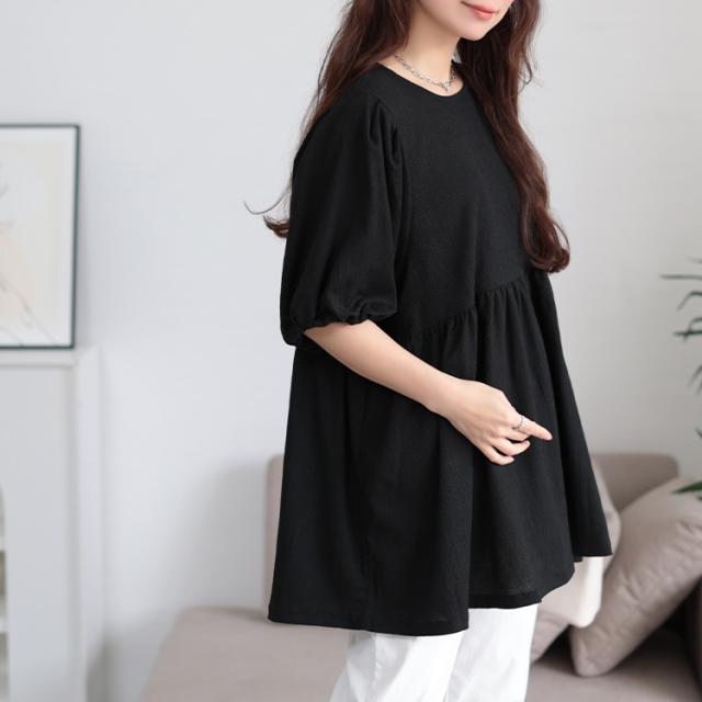 楊柳パフスリーブペプラムチュニック