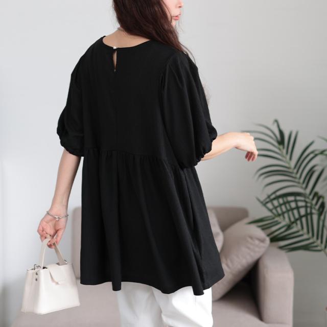 楊柳パフスリーブペプラムチュニック