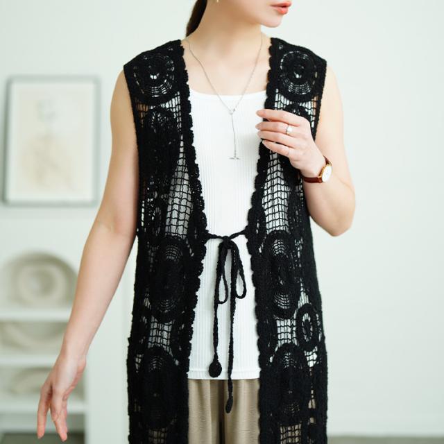 クロッシェ編みロングジレ