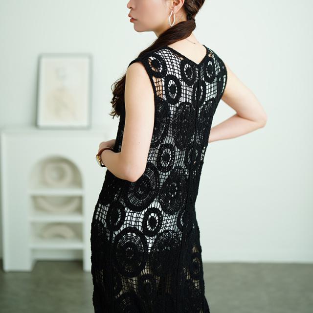 クロッシェ編みロングジレ