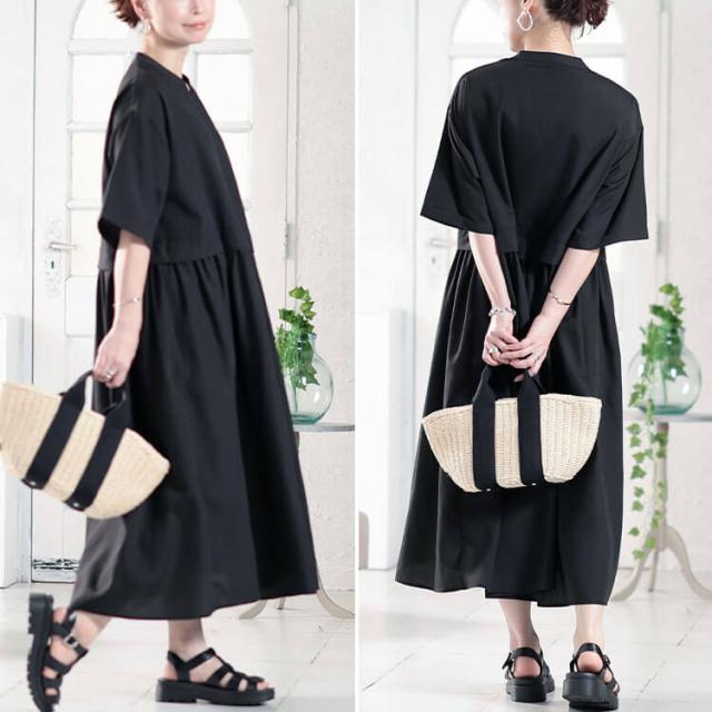 キーネック切り替えワンピース