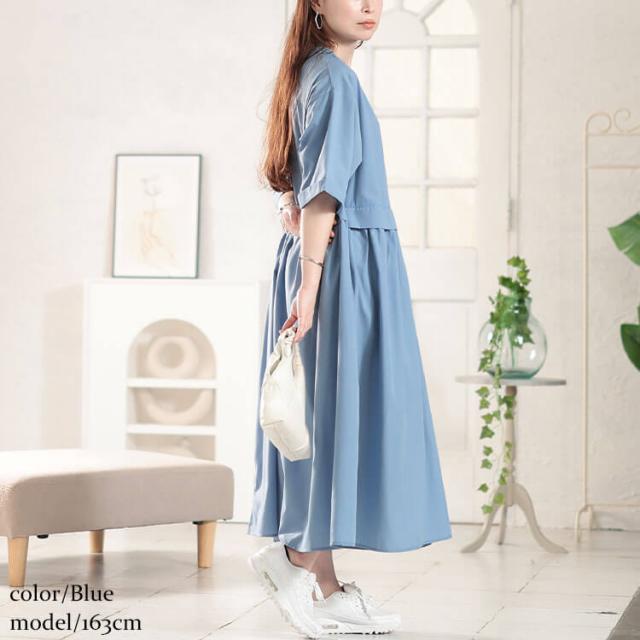 キーネック切り替えワンピース