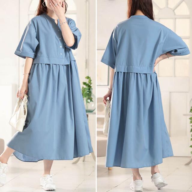 キーネック切り替えワンピース