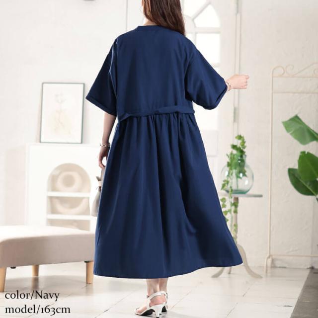 キーネック切り替えワンピース