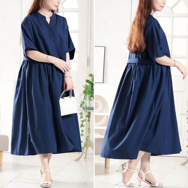 キーネック切り替えワンピース