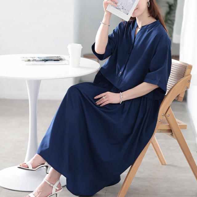 キーネック切り替えワンピース