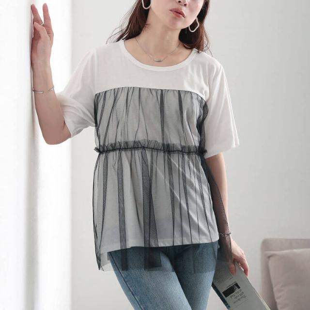 ティアードチュールレイヤードTシャツ