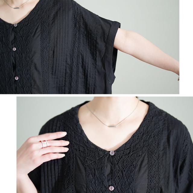 レース模様ドルマンシャツワンピース