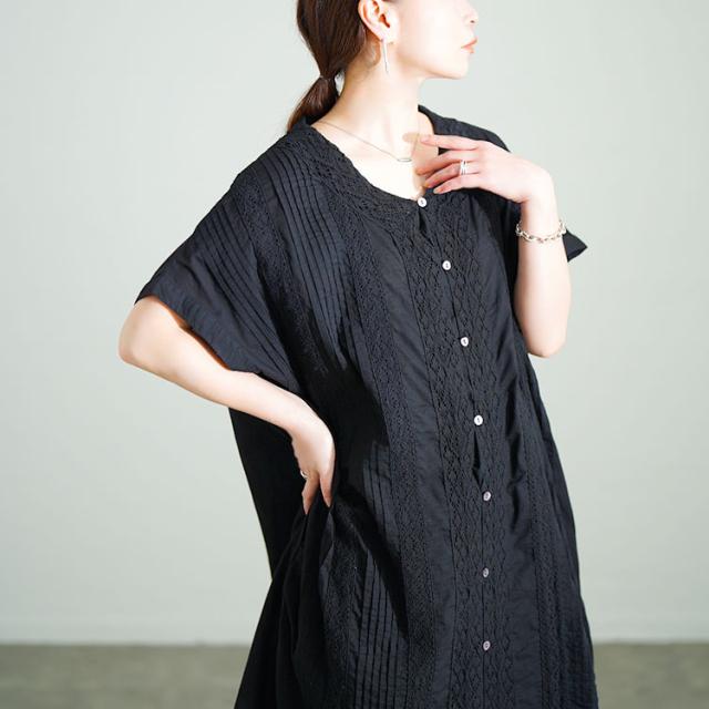 レース模様ドルマンシャツワンピース