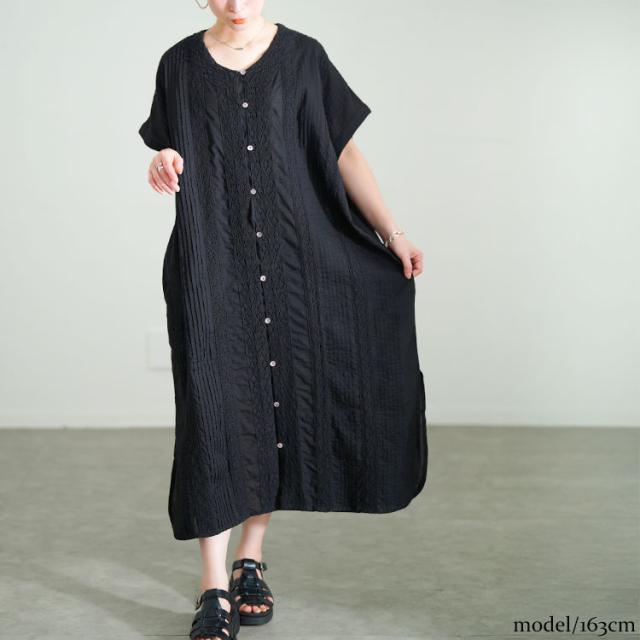 レース模様ドルマンシャツワンピース