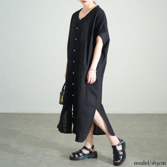 レース模様ドルマンシャツワンピース