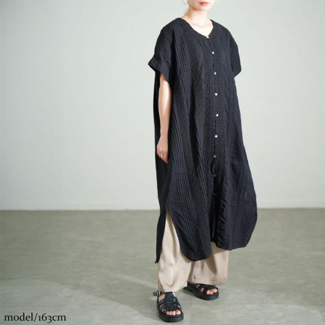 レース模様ドルマンシャツワンピース