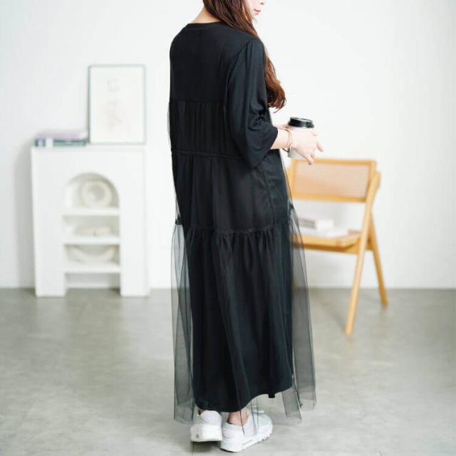 チュールドッキングドロストワンピース