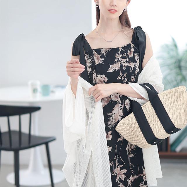 花柄肩リボンキャミワンピース