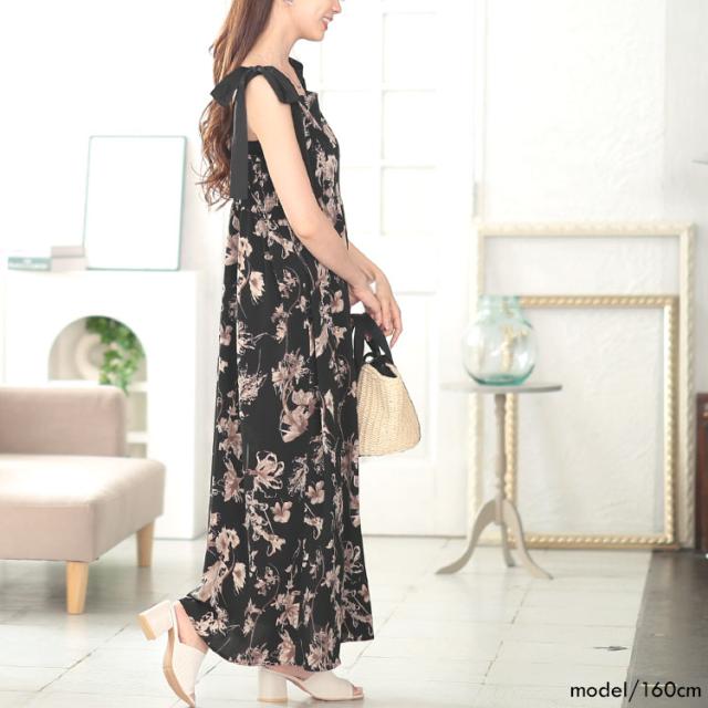 花柄肩リボンキャミワンピース