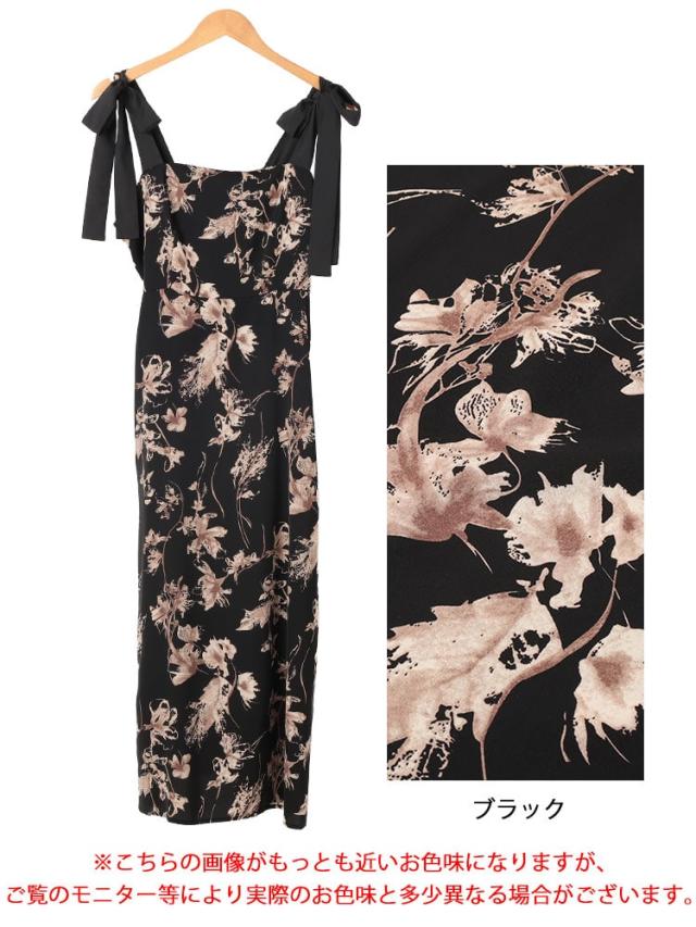 花柄肩リボンキャミワンピース