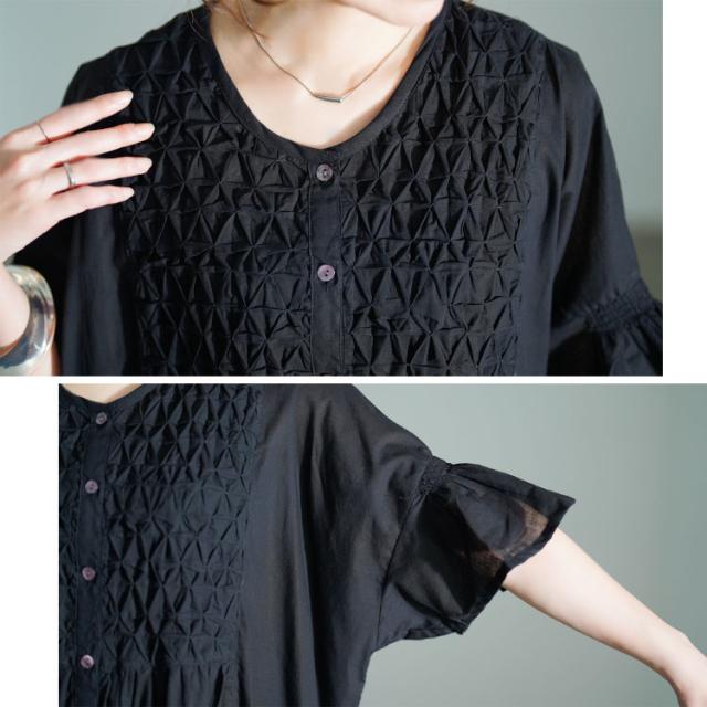 スモッキング刺繍ロングシャツワンピース