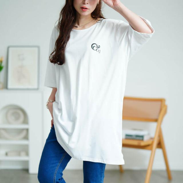 胸ロゴコットンチュニックTシャツ