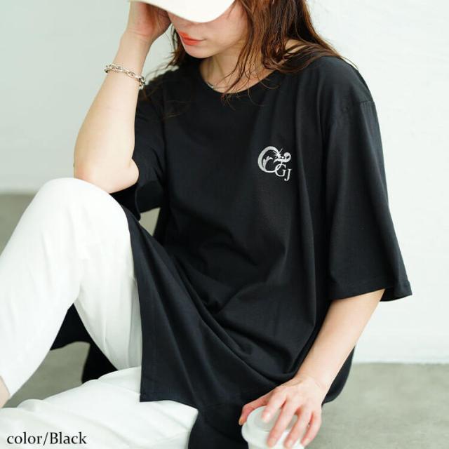 胸ロゴコットンチュニックTシャツ