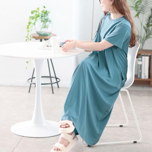 ラウンドネックコットンフレアワンピース