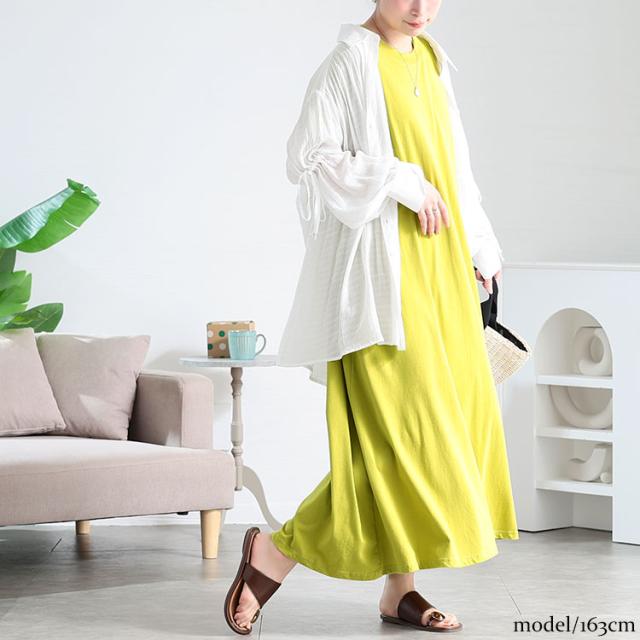 ラウンドネックコットンフレアワンピース