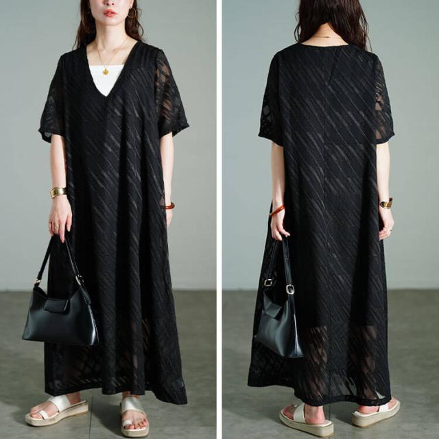 スラッシュシフォンジャガードワンピース