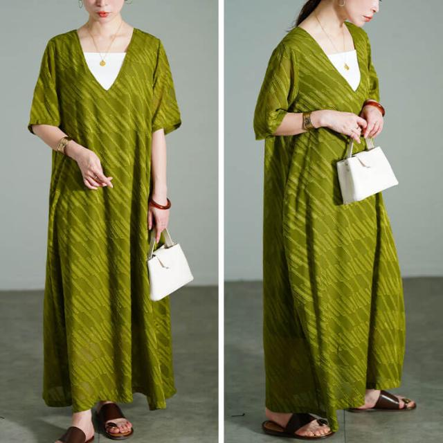 スラッシュシフォンジャガードワンピース